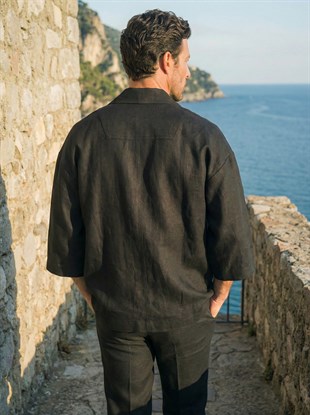 Siyah Organik Keten Kimono