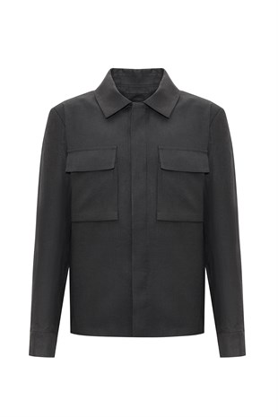 Siyah Uzun Kollu Keten Ceket