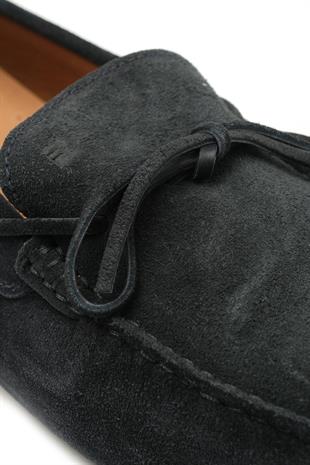 Koyu Mavi Bağcık Detaylı Süet Loafer