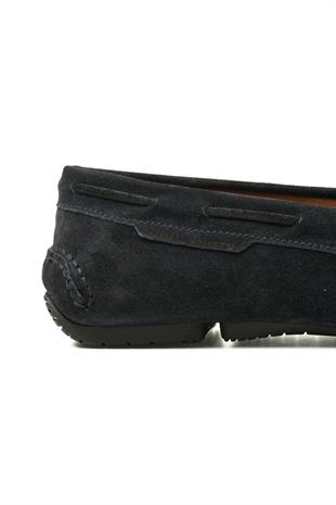 Koyu Mavi Bağcık Detaylı Süet Loafer