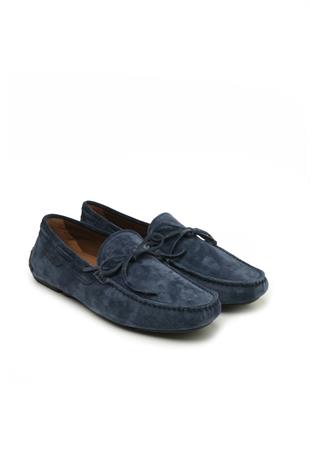 Lacivert Bağcık Detaylı Süet Loafer