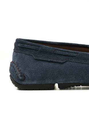 Lacivert Bağcık Detaylı Süet Loafer