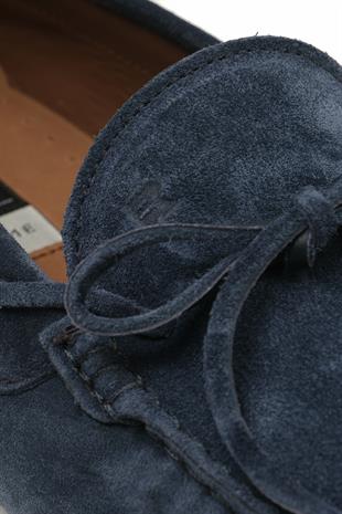 Lacivert Bağcık Detaylı Süet Loafer