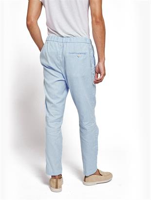 Belden Bağlamalı Mavi Keten Pantolon