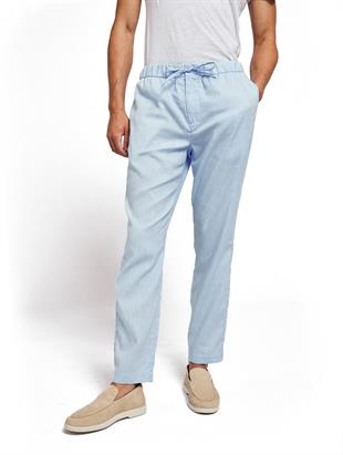 Belden Bağlamalı Mavi Keten Pantolon