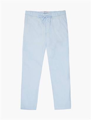 Belden Bağlamalı Mavi Keten Pantolon