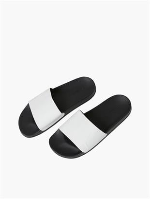 Beyaz Kalın Bantlı Erkek Terlik