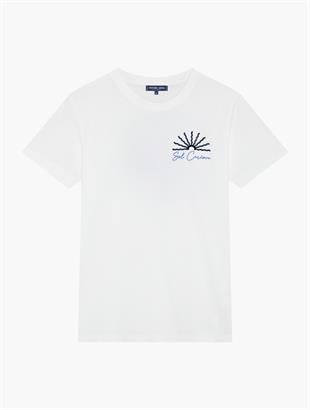 Erkek Beyaz Pamuklu Desenli T-Shirt