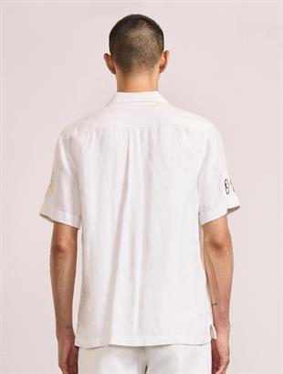 Erkek Kol Detaylı Beyaz Keten Gömlek