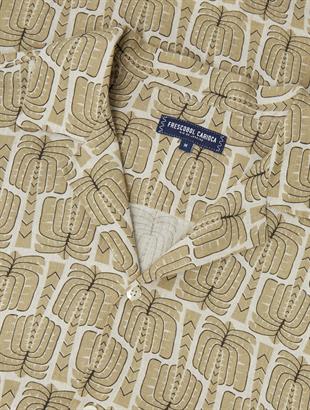 Erkek Palmiye Desenli Keten Gömlek