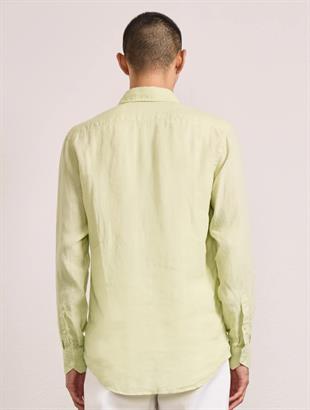 Erkek Yeşil Uzun Kollu Keten Gömlek