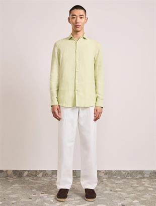 Erkek Yeşil Uzun Kollu Keten Gömlek