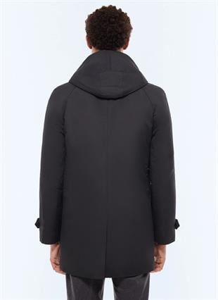 Antrasit Kapüşonlu Kısa Kaban