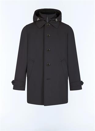 Antrasit Kapüşonlu Kısa Kaban