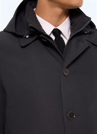 Antrasit Kapüşonlu Kısa Kaban