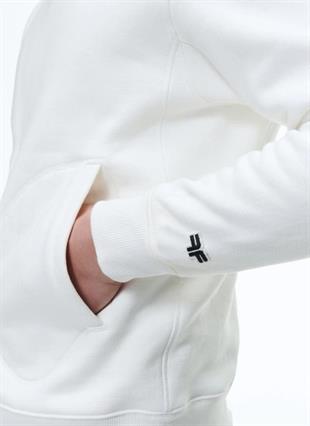 Beyaz Kapüşonlu Pamuk Sweatshirt