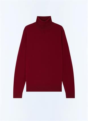 Bordo Fit Kesim Boğazlı Kazak