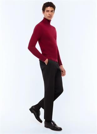 Bordo Fit Kesim Boğazlı Kazak