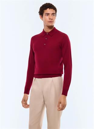 Bordo Fit Kesim Polo Yaka Triko