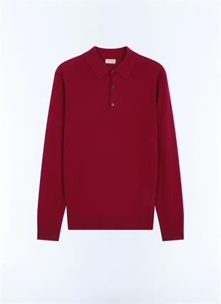Bordo Fit Kesim Polo Yaka Triko