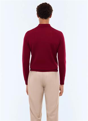 Bordo Fit Kesim Polo Yaka Triko