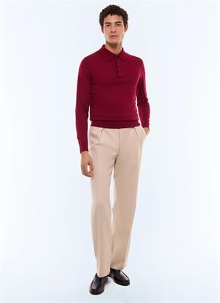 Bordo Fit Kesim Polo Yaka Triko