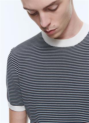 Çizgili Merserize Pamuklu T-Shirt