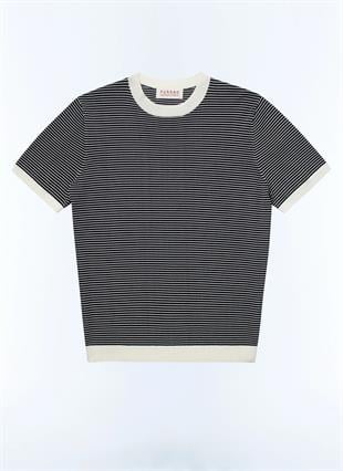 Çizgili Merserize Pamuklu T-Shirt
