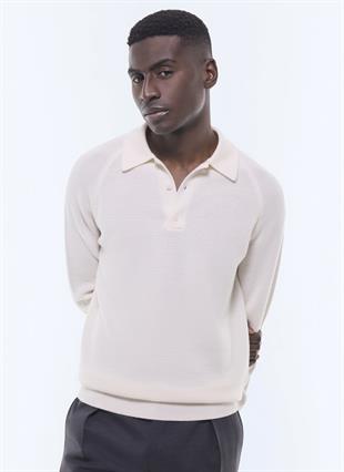 Ekru Polo Yaka Yün Triko