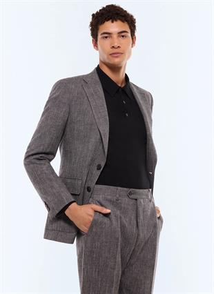 Gri Yün Karışımlı Slim Fit Ceket