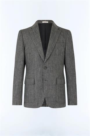 Gri Yün Karışımlı Slim Fit Ceket