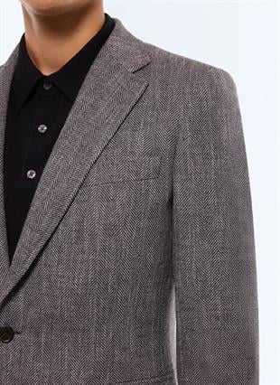 Gri Yün Karışımlı Slim Fit Ceket