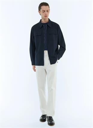 Lacivert Düğme Kapamalı Ceket