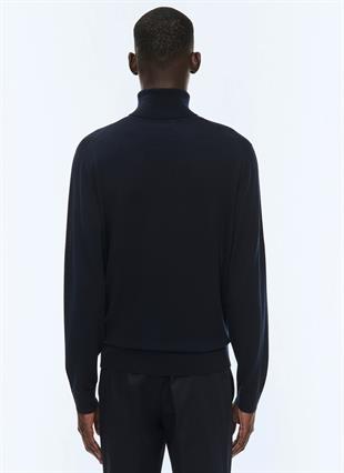 Lacivert Fit Kesim Boğazlı Kazak