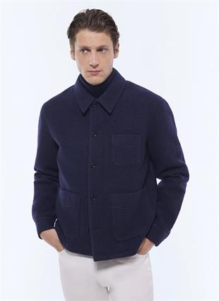 Lacivert Yün Cepli Ceket