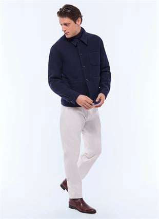 Lacivert Yün Cepli Ceket