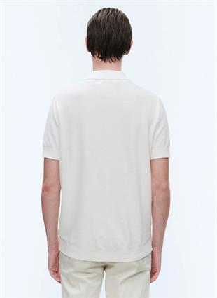 Pamuk ve Kaşmir Ekru Polo Yaka T-Shirt