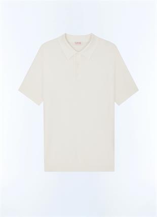 Pamuk ve Kaşmir Ekru Polo Yaka T-Shirt