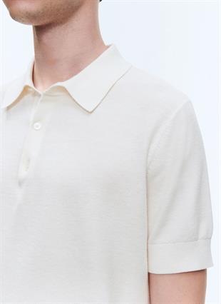 Pamuk ve Kaşmir Ekru Polo Yaka T-Shirt