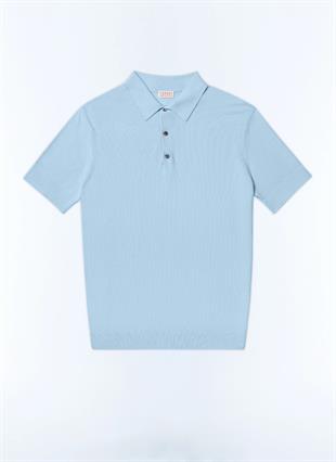 Pamuk ve Kaşmir Mavi Polo Yaka T-Shirt