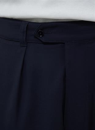 Pileli Geniş Paça Yün Kanvas Pantolon