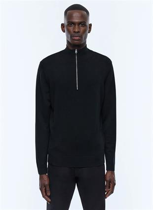Siyah Yarım Fermuarlı Yün Triko