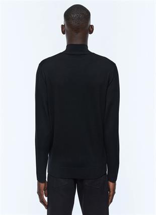 Siyah Yarım Fermuarlı Yün Triko