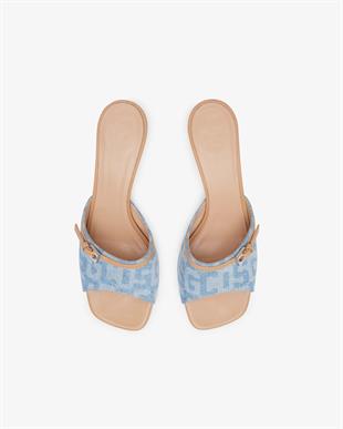 Küt Burunlu Denim Topuklu Terlik