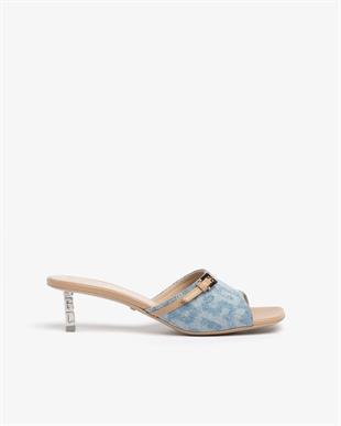Küt Burunlu Denim Topuklu Terlik