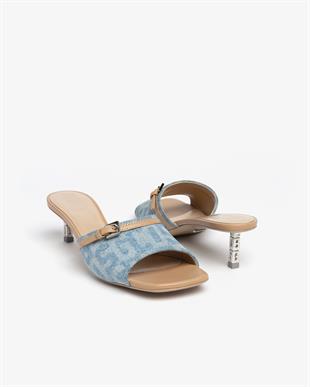 Küt Burunlu Denim Topuklu Terlik