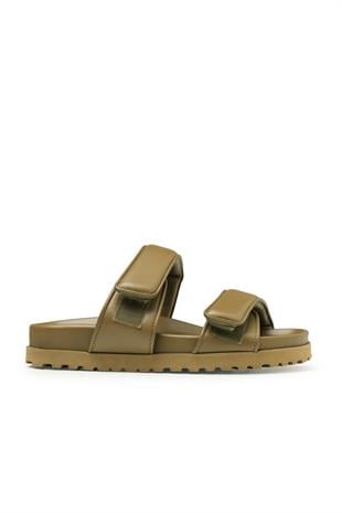 Kahverengi Çift Bantlı Kadın Terlik