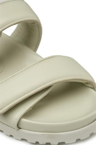 Krem Çift Bantlı Kadın Terlik