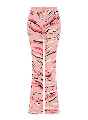 Pembe Kaplan Desen Jean Pantolon