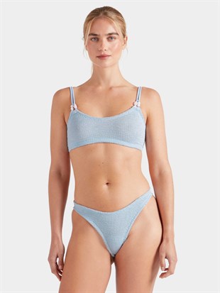 Dokulu Kumaş Askılı Mavi Bikini Takımı